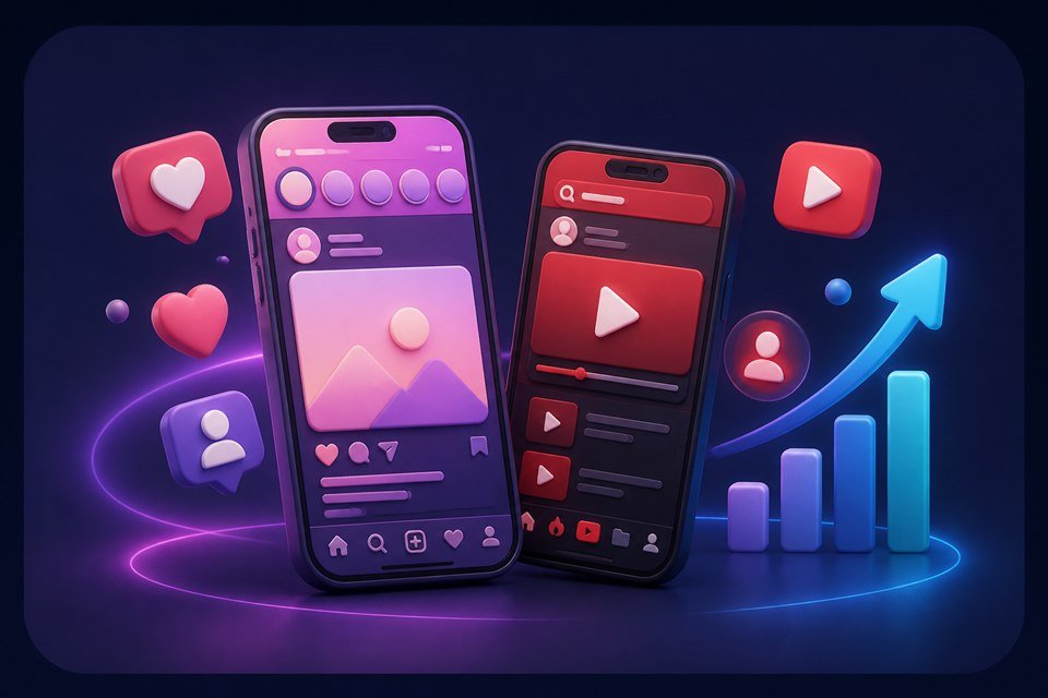 Illustration of Instagram and YouTube social media growth